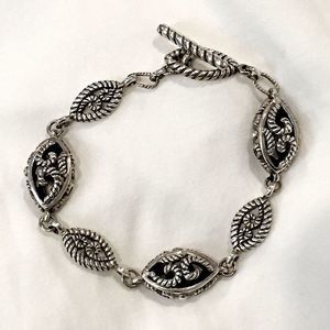 BARSE Oxidized Sterling Silver Rope Oval Link Toggle Bracelet